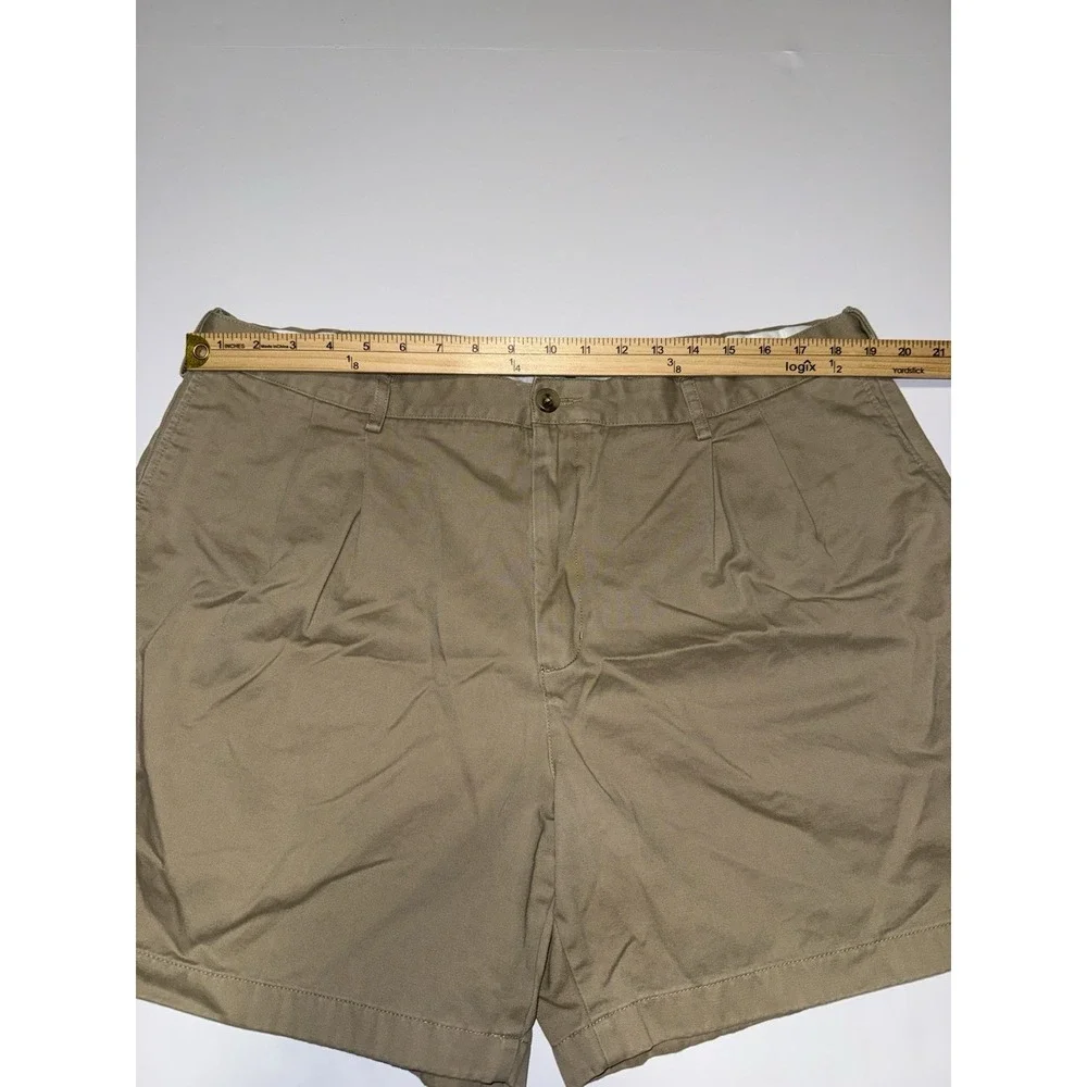 Lands' End Men 40 Chino Shorts Cotton Traditional Fit Tan Khaki Pleated Casual